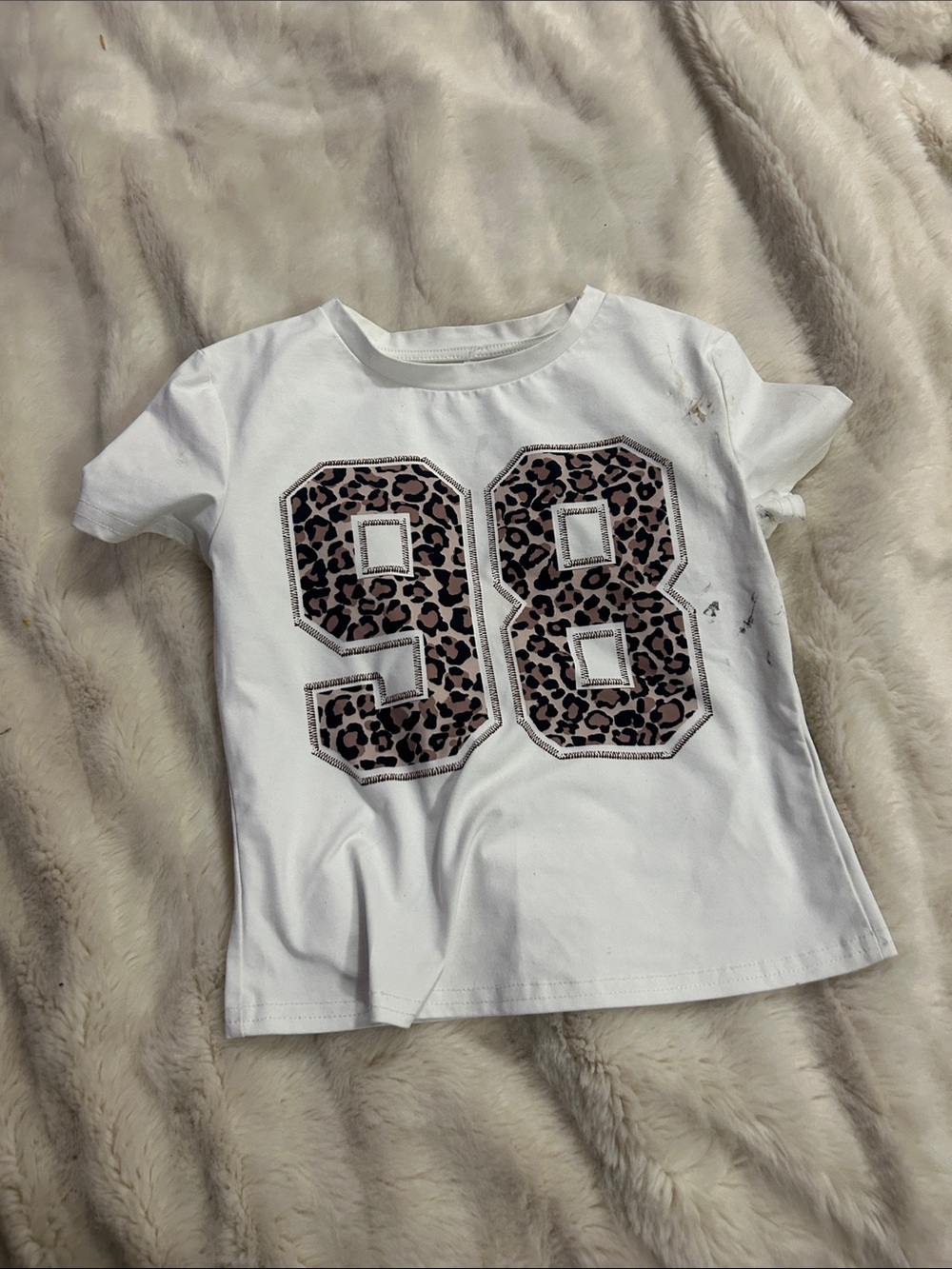 T-Shirt Addicts White Tee with Leopard '98' Graphic